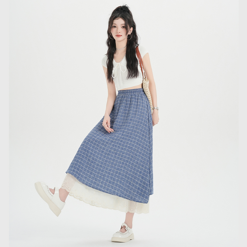 Cotton linen retro skirt A-line long dress for women