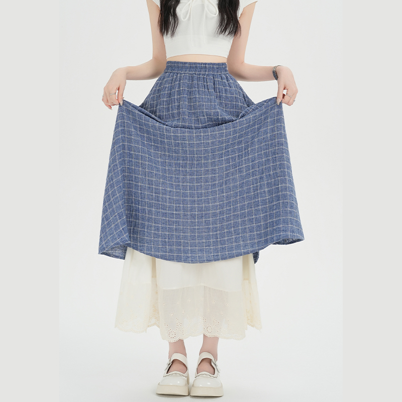 Cotton linen retro skirt A-line long dress for women