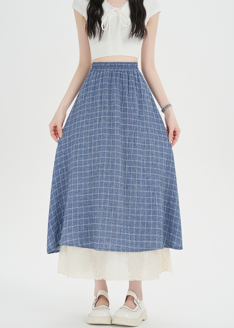 Cotton linen retro skirt A-line long dress for women