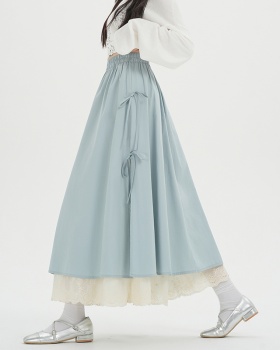 A-line slim long dress apricot high waist skirt for women