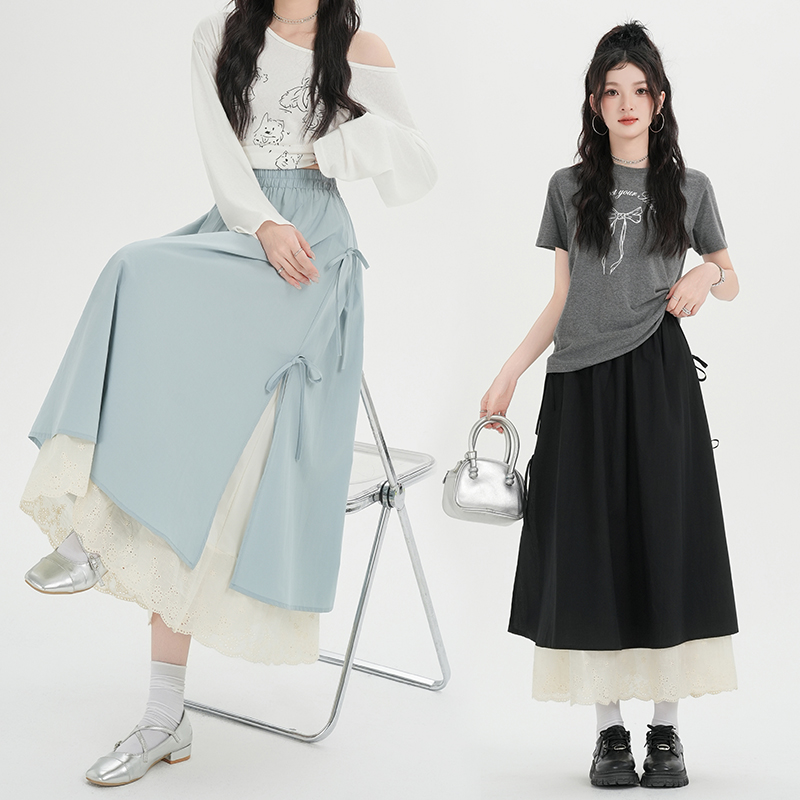 A-line slim long dress apricot high waist skirt for women