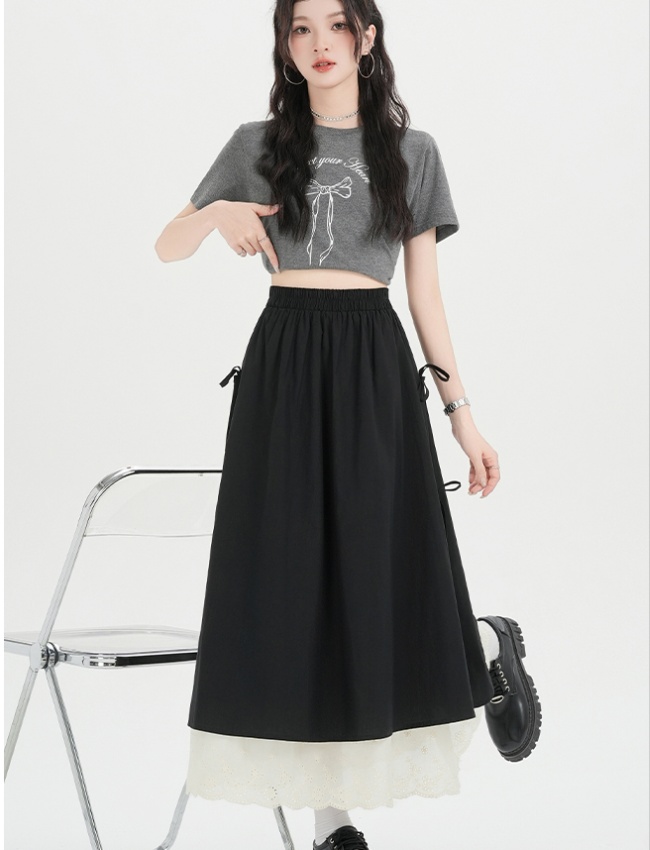 A-line slim long dress apricot high waist skirt for women