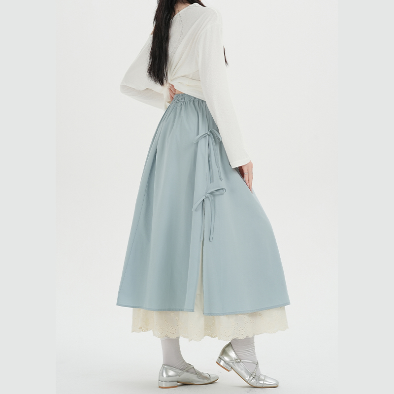 A-line slim long dress apricot high waist skirt for women