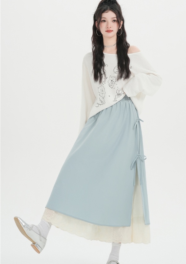 A-line slim long dress apricot high waist skirt for women
