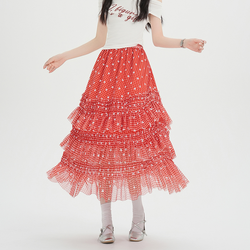 A-line fungus splice cake high waist skirt