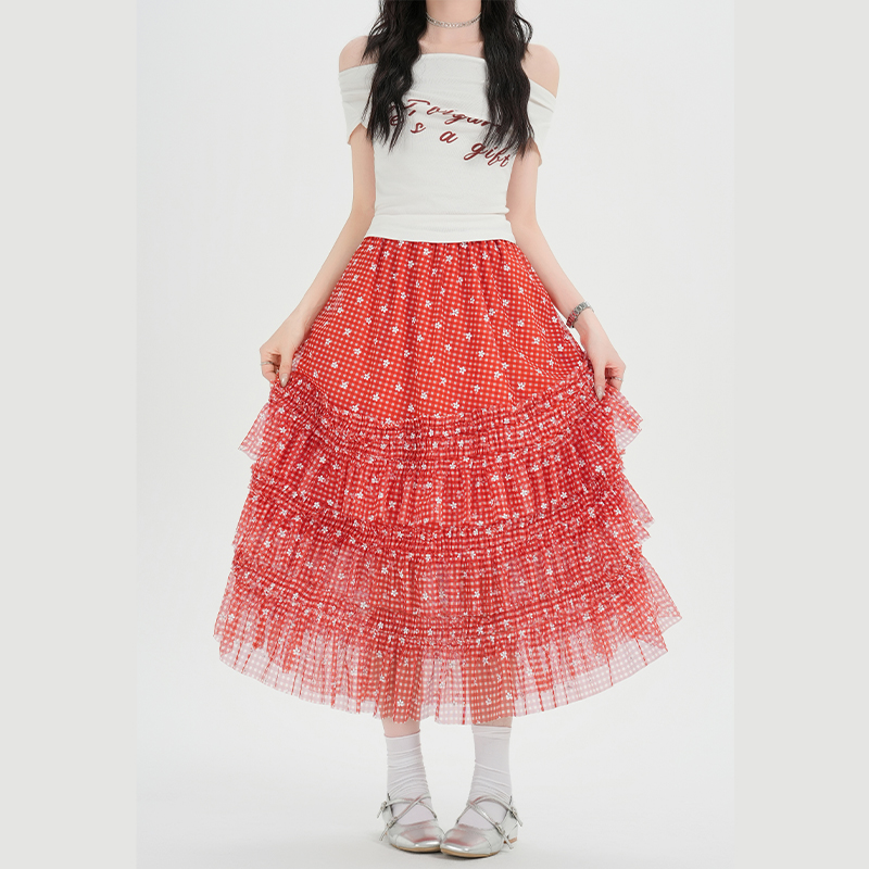 A-line fungus splice cake high waist skirt