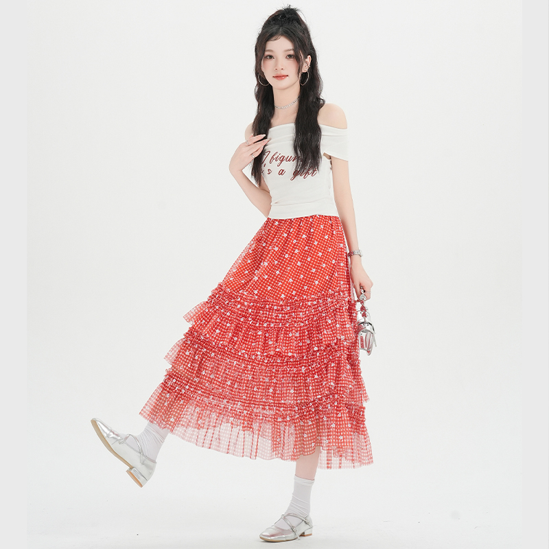 A-line fungus splice cake high waist skirt
