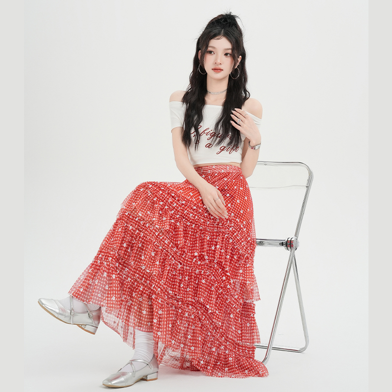 A-line fungus splice cake high waist skirt