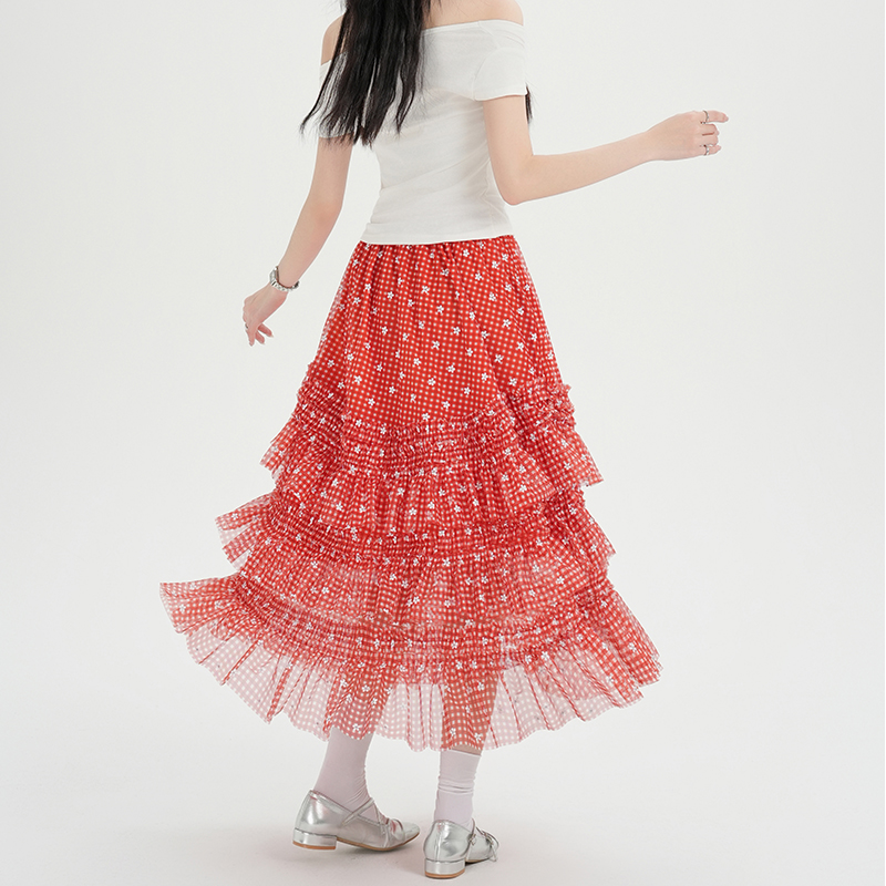 A-line fungus splice cake high waist skirt