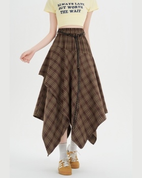 Plaid retro high waist A-line slim skirt for women