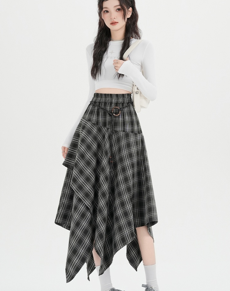 Plaid retro high waist A-line slim skirt for women