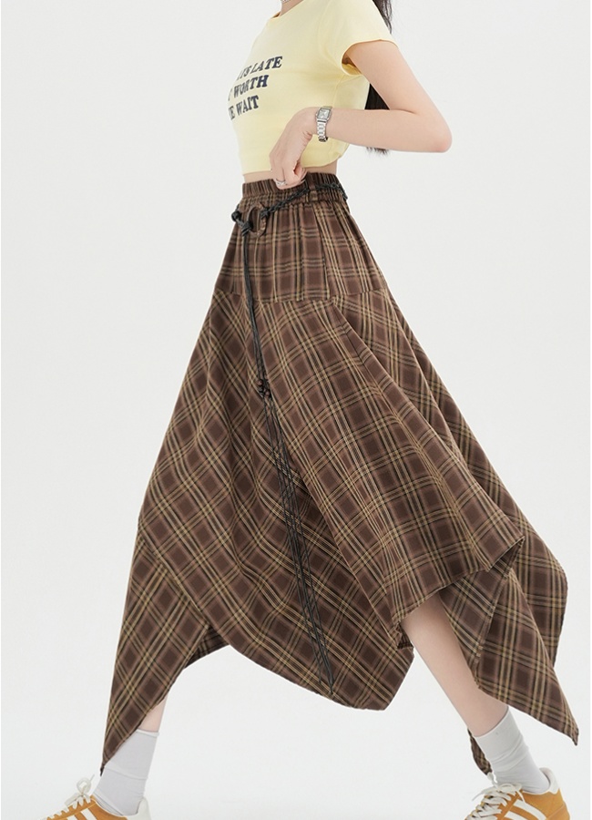 Plaid retro high waist A-line slim skirt for women