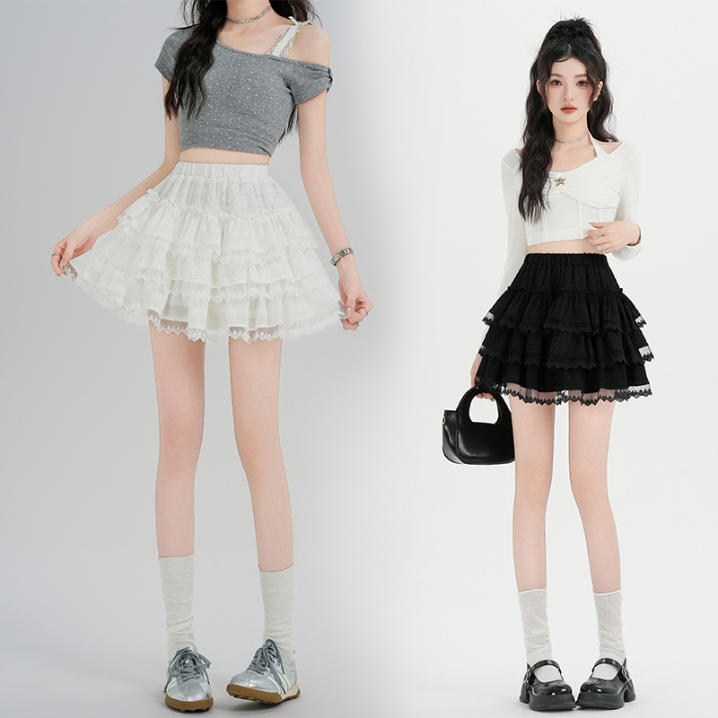 High waist lady short skirt lace A-line skirt for women