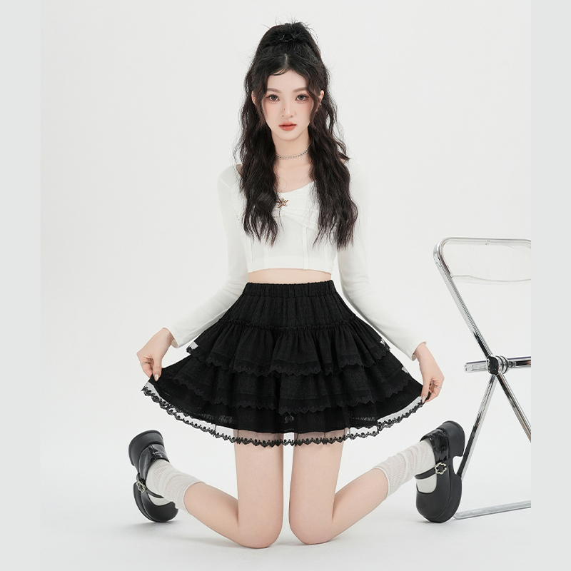 High waist lady short skirt lace A-line skirt for women