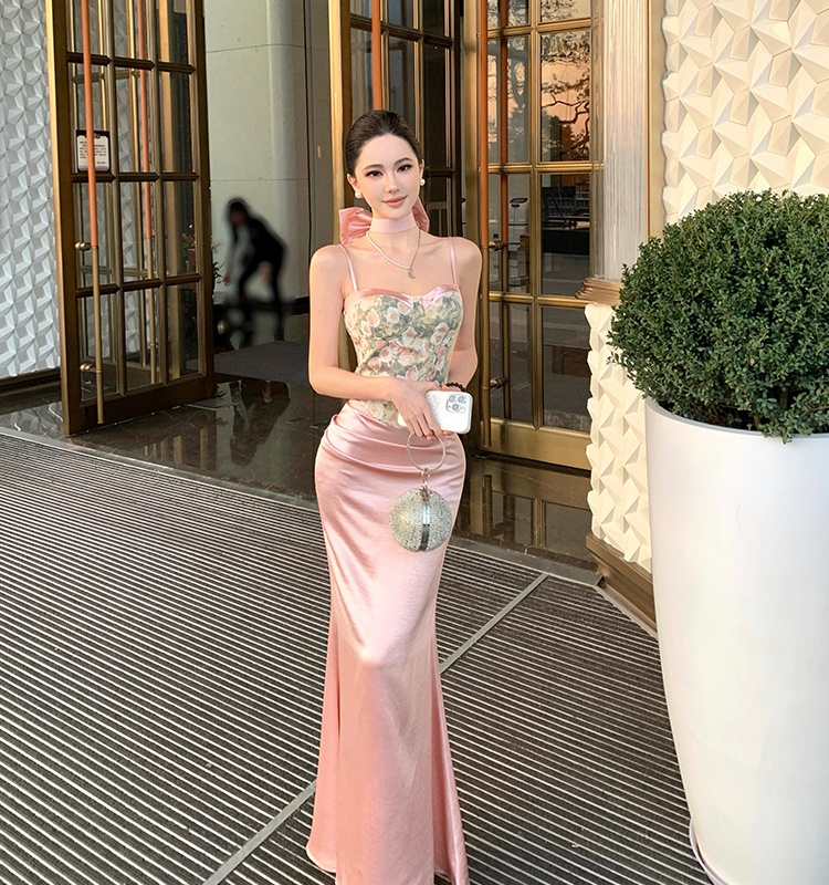 Package hip halter tops floral long skirt a set