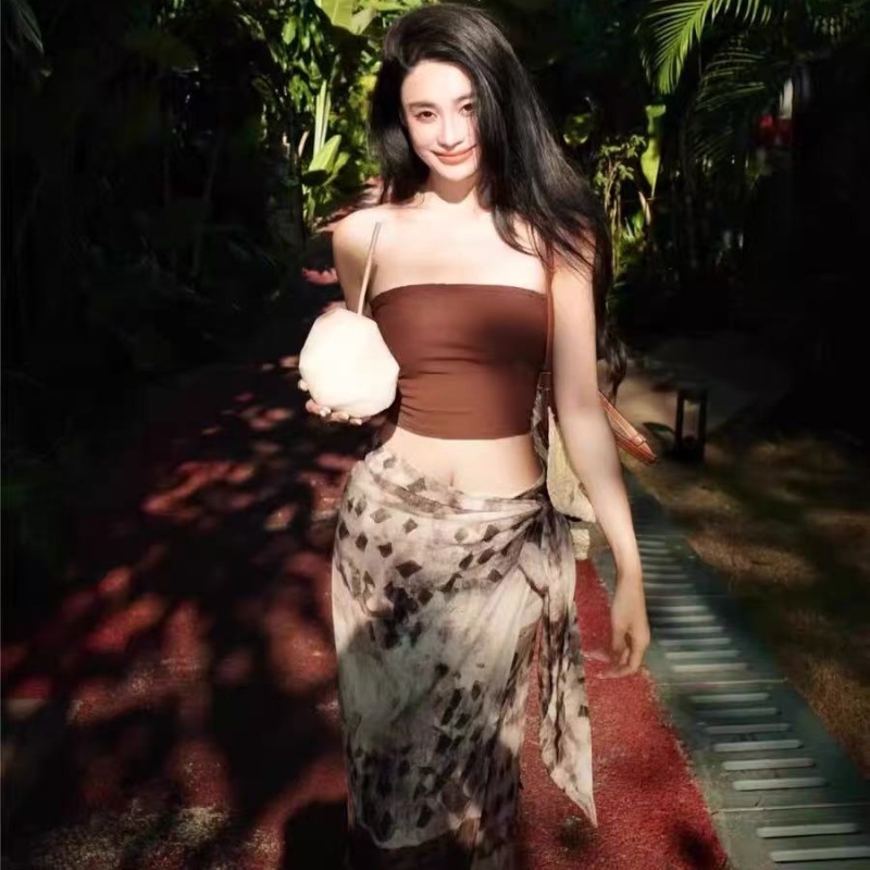 Vacation skirt a slice long skirt 2pcs set for women