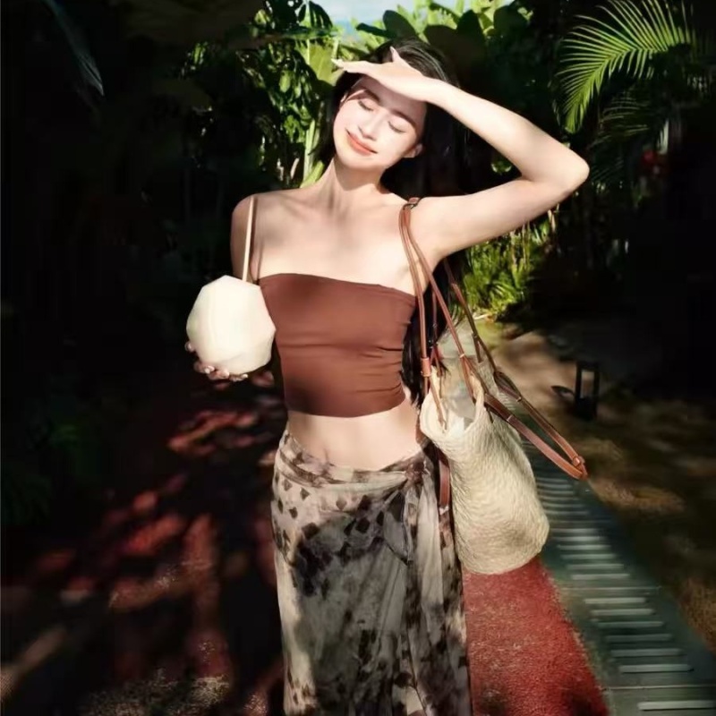 Vacation skirt a slice long skirt 2pcs set for women