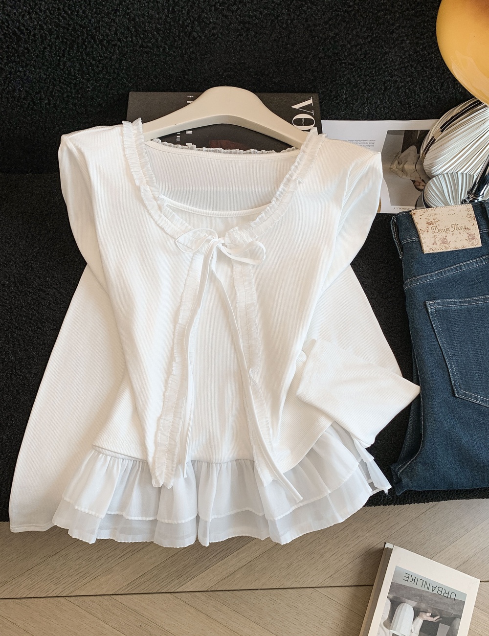 Bottoming Korean style cardigan white tops for women