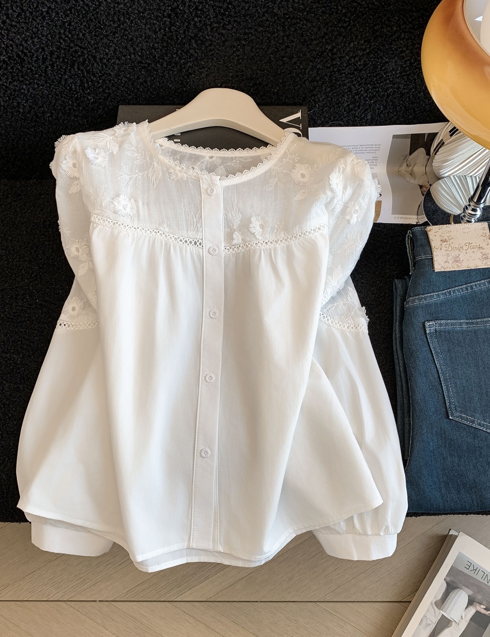 Loose lace tops long sleeve Korean style small shirt