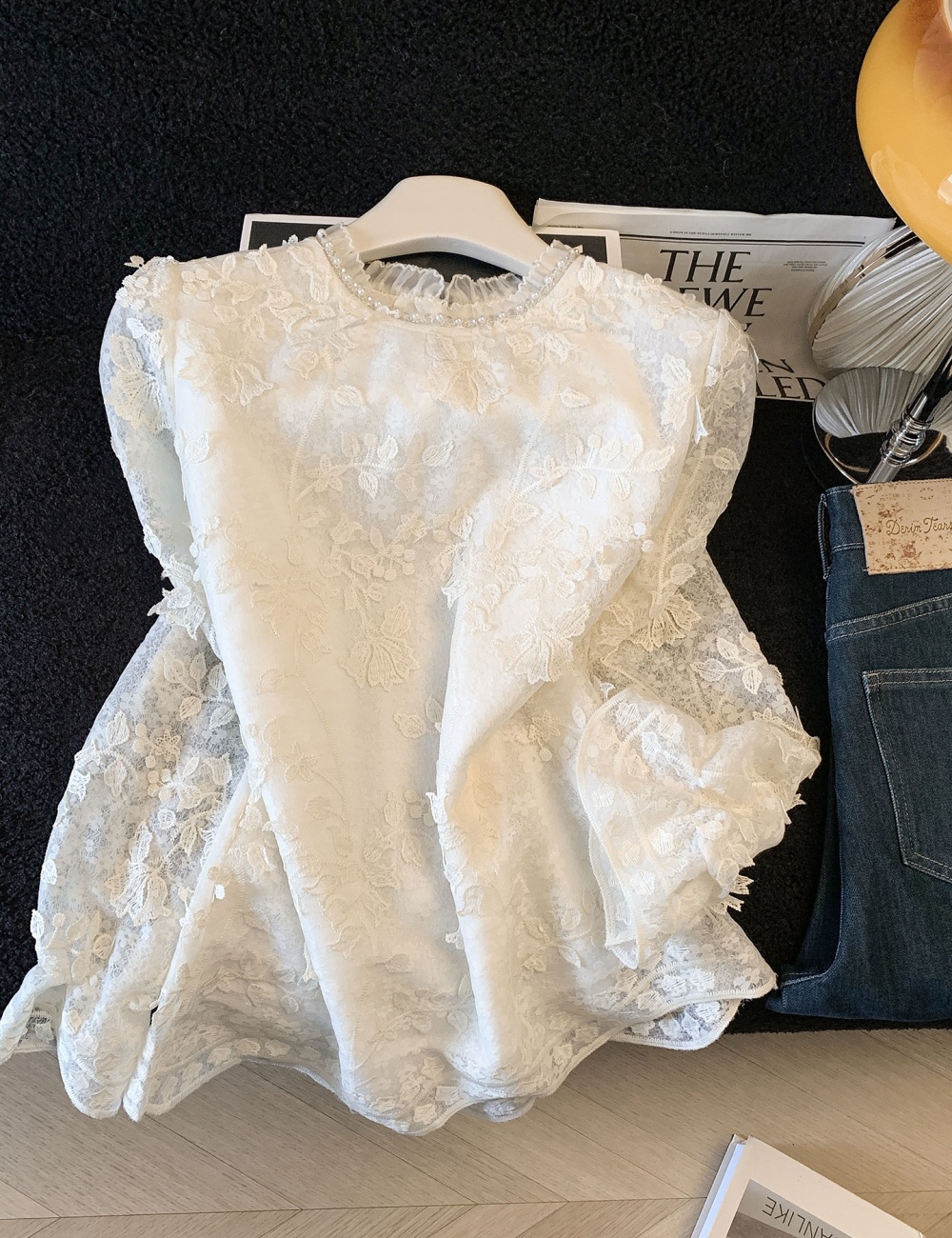 Spring lace shirt embroidery shirts for women