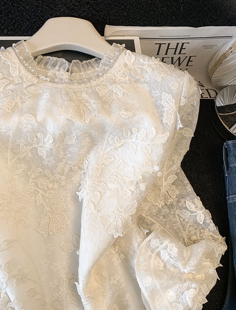 Spring lace shirt embroidery shirts for women