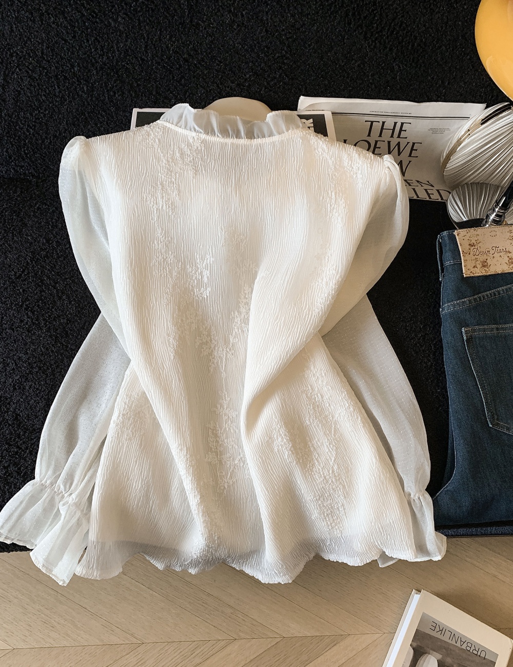 Frenum tender long sleeve tops white lace shirt for women