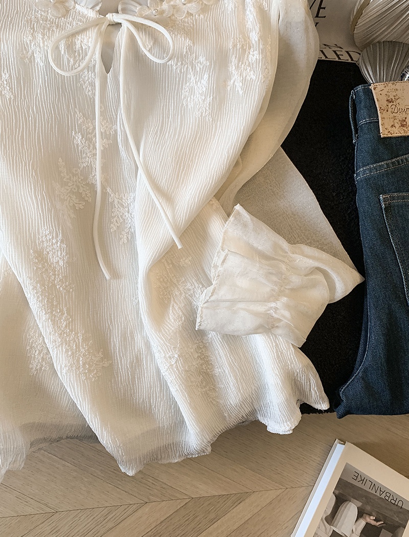 Frenum tender long sleeve tops white lace shirt for women