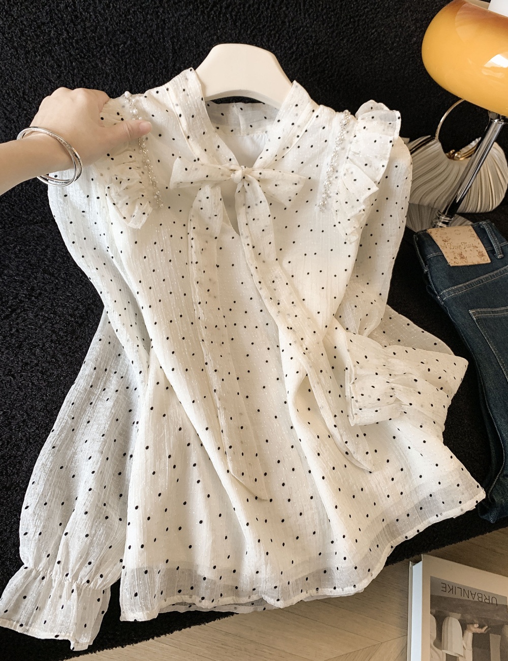 Polka dot tops France style chiffon shirt for women