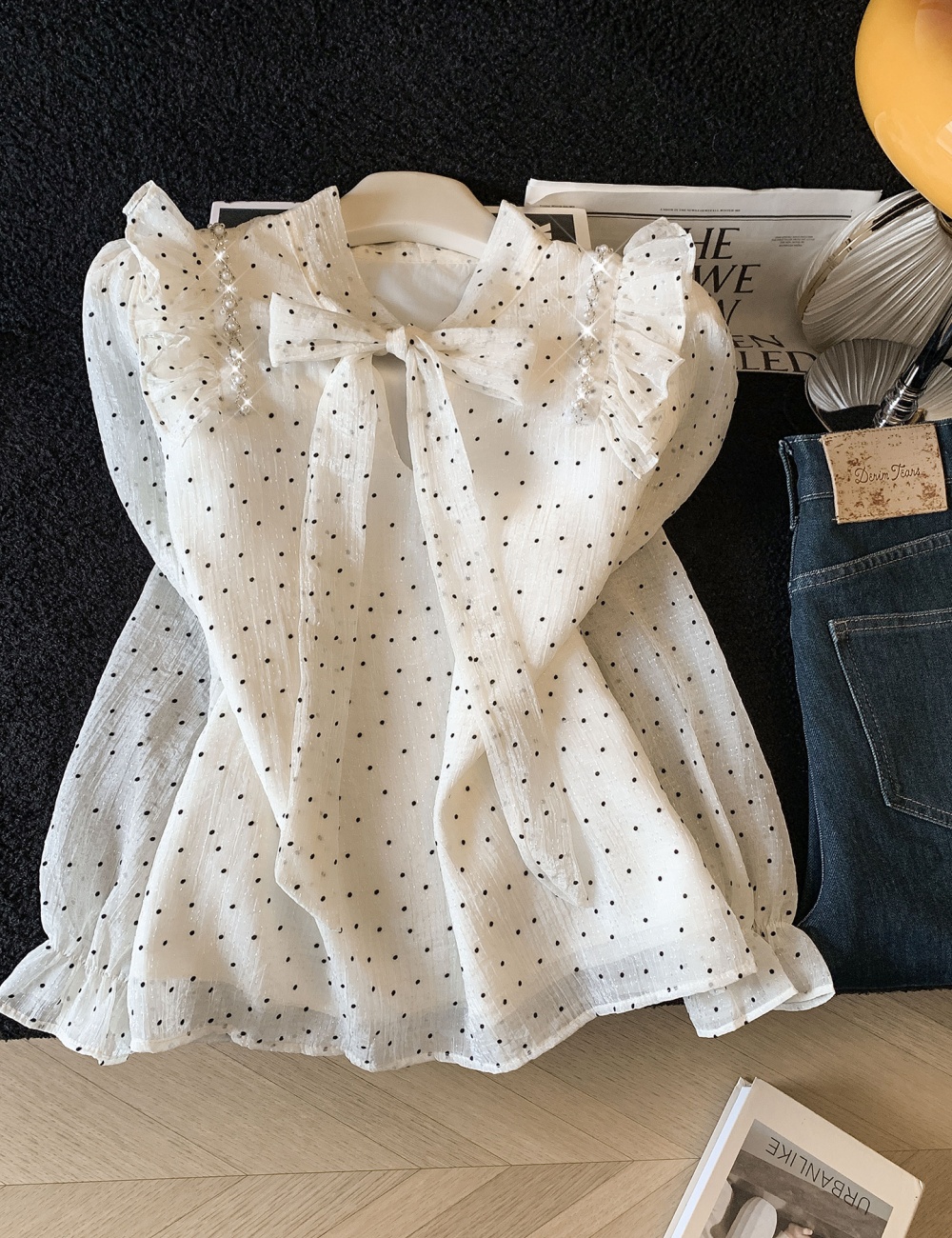 Polka dot tops France style chiffon shirt for women