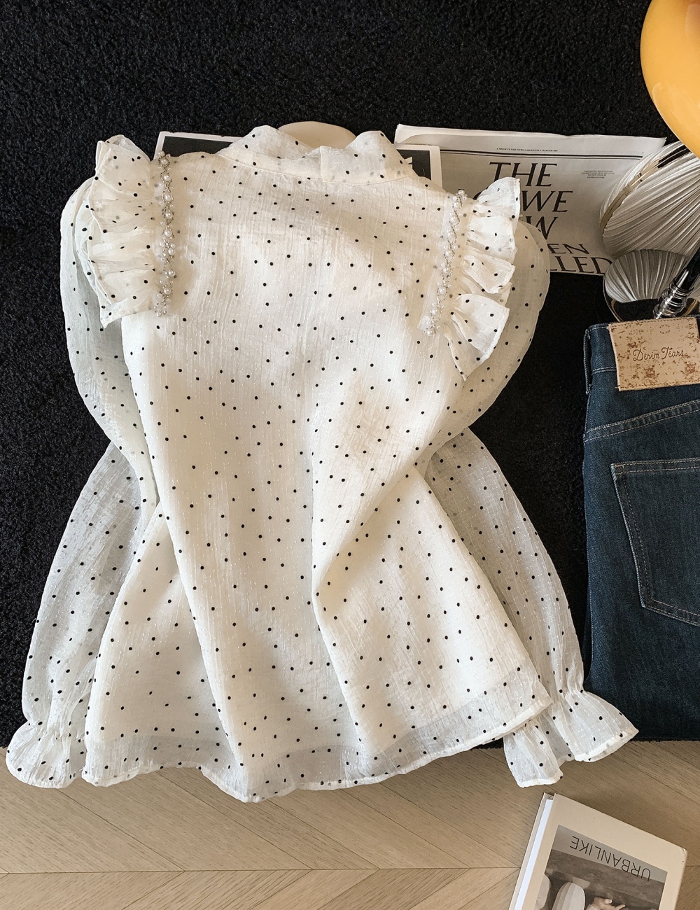 Polka dot tops France style chiffon shirt for women