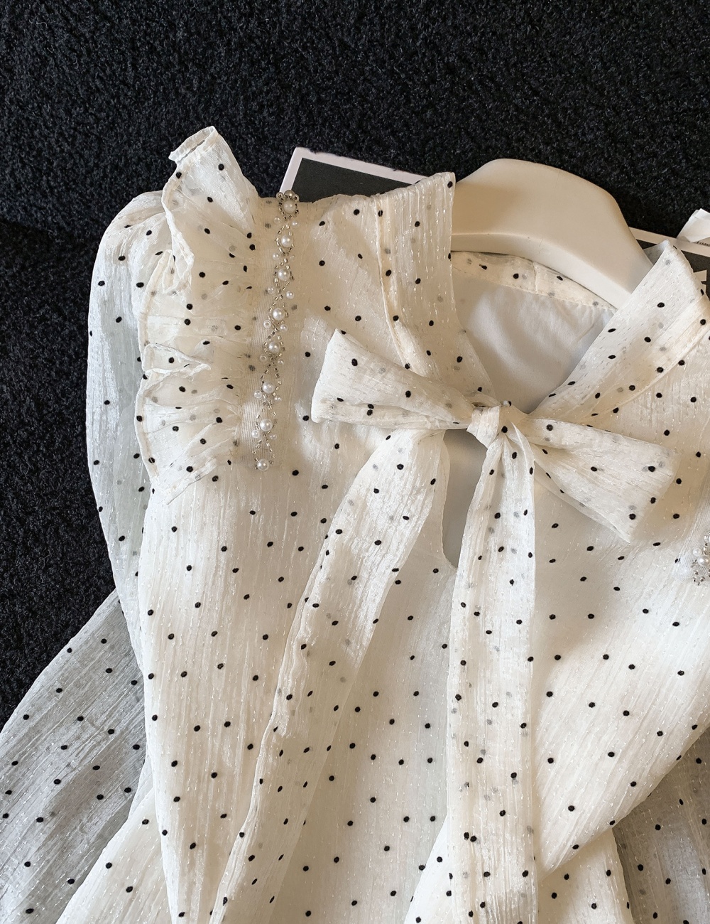 Polka dot tops France style chiffon shirt for women