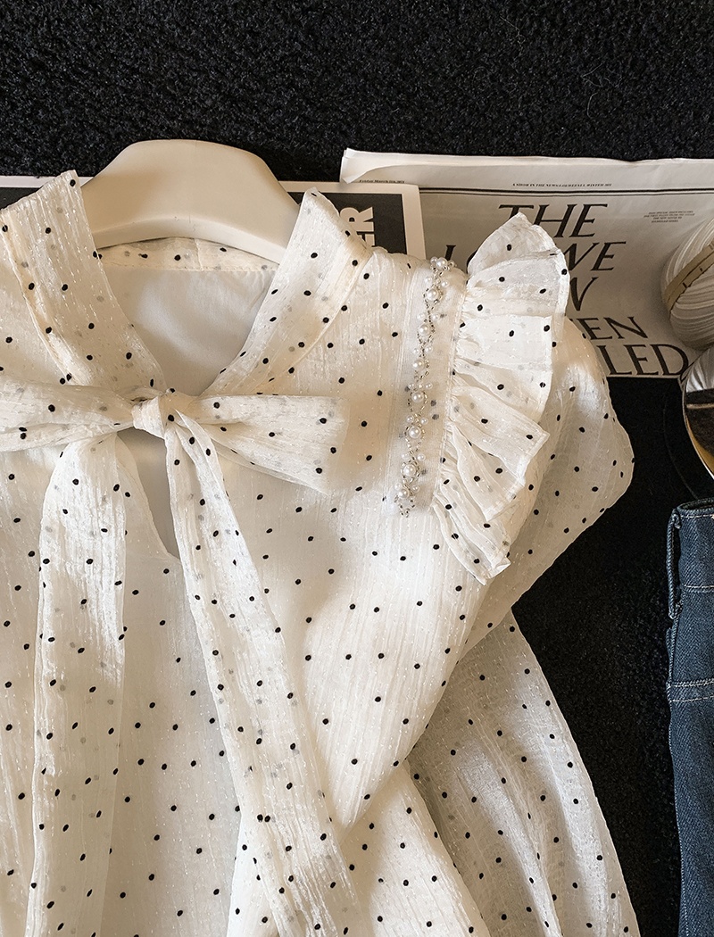 Polka dot tops France style chiffon shirt for women