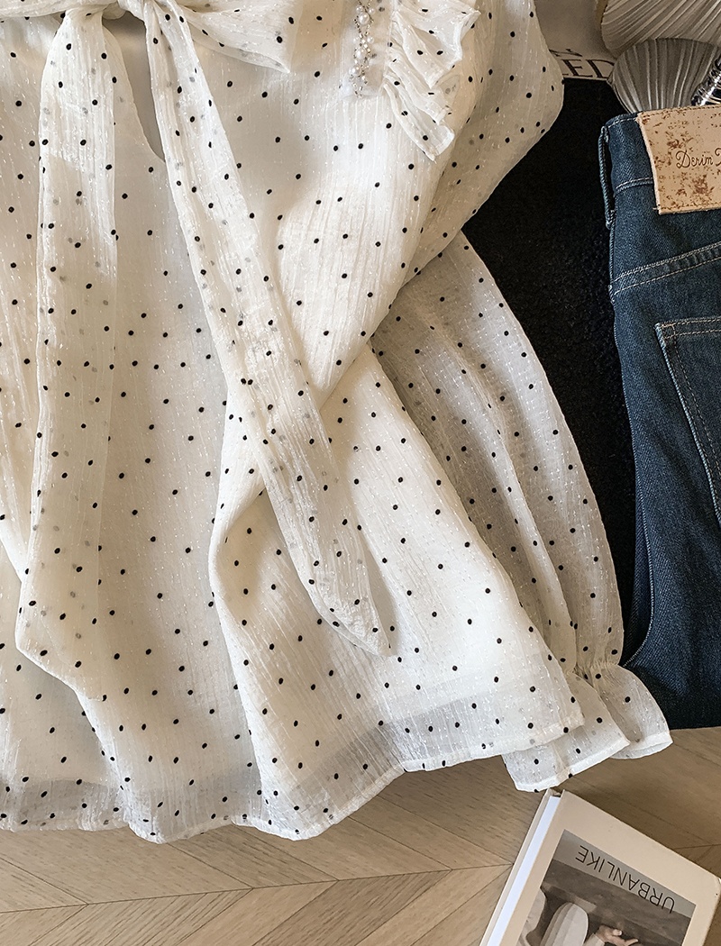 Polka dot tops France style chiffon shirt for women
