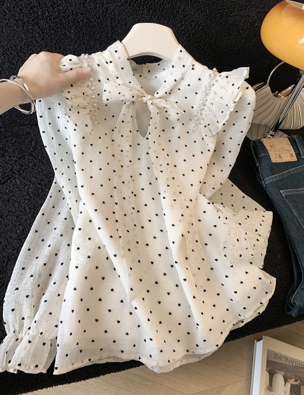 Polka dot France style shirt long sleeve spring tops