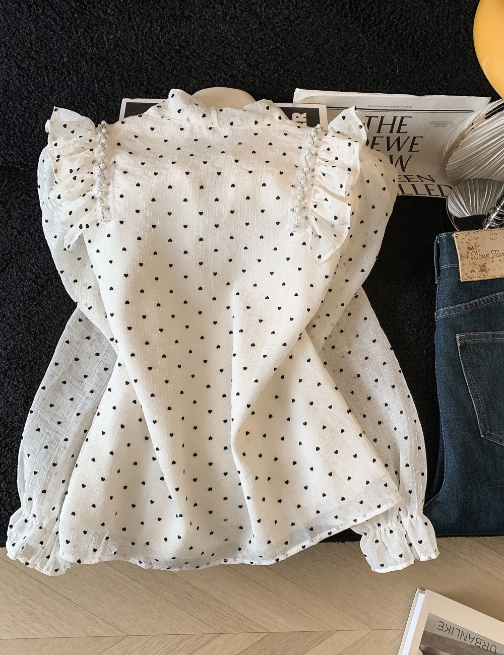 Polka dot France style shirt long sleeve spring tops