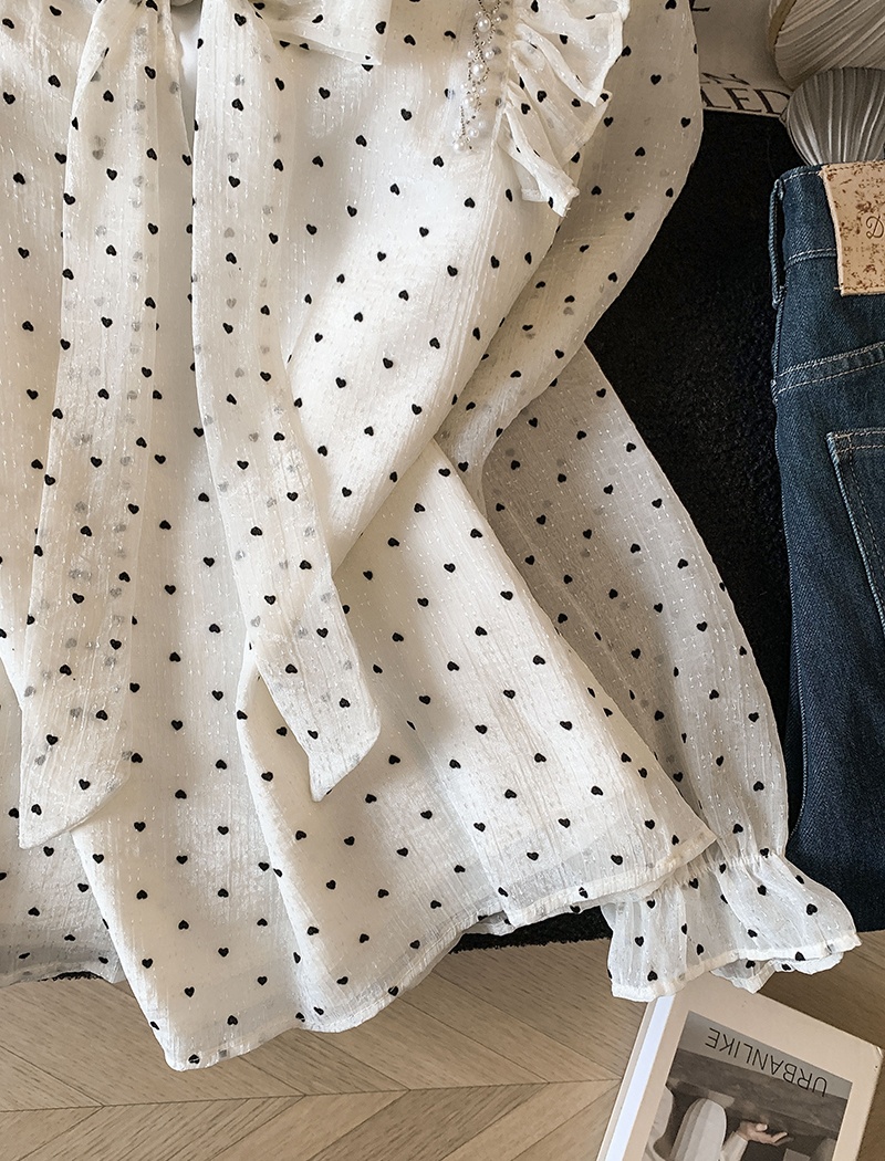 Polka dot France style shirt long sleeve spring tops