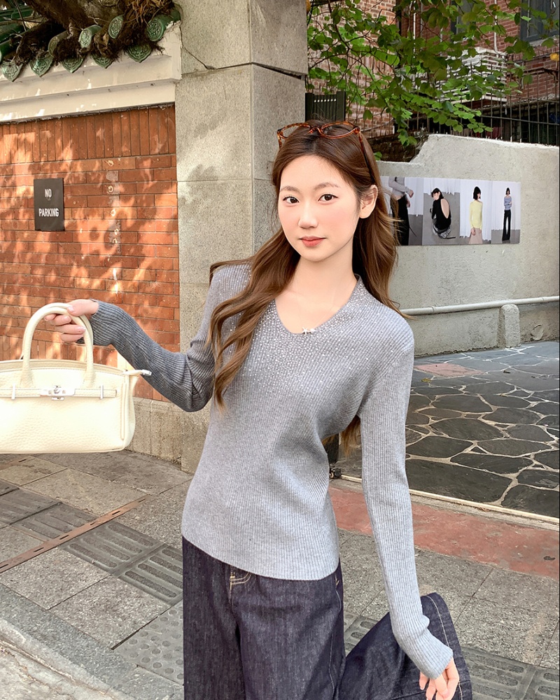 Bottoming slim sweater rhinestone inside the ride tops