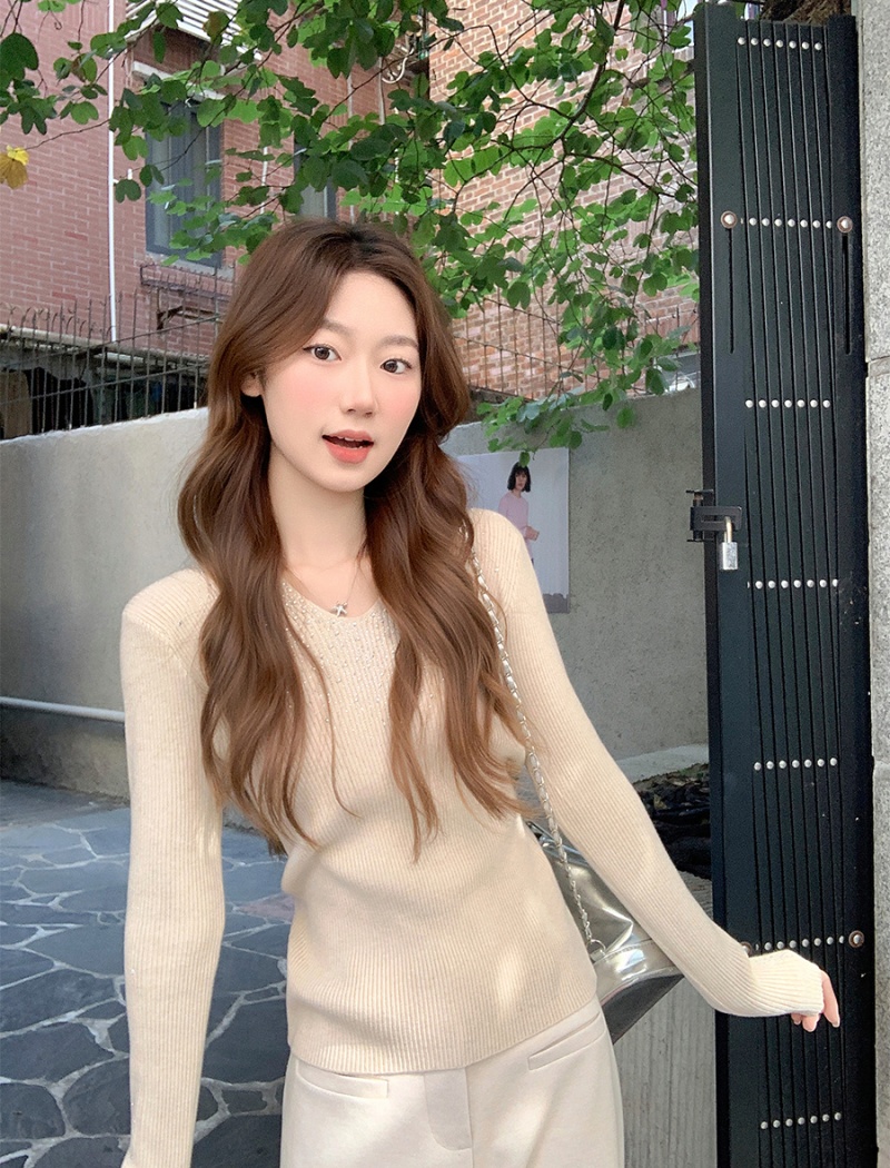 Bottoming slim sweater rhinestone inside the ride tops