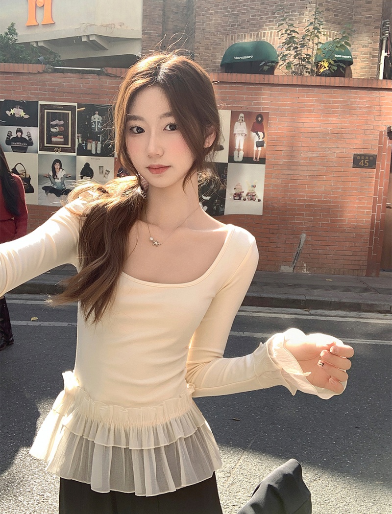 Spicegirl temperament tops U-neck slim T-shirt for women