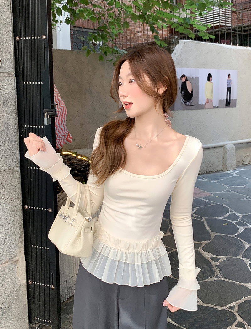 Spicegirl temperament tops U-neck slim T-shirt for women