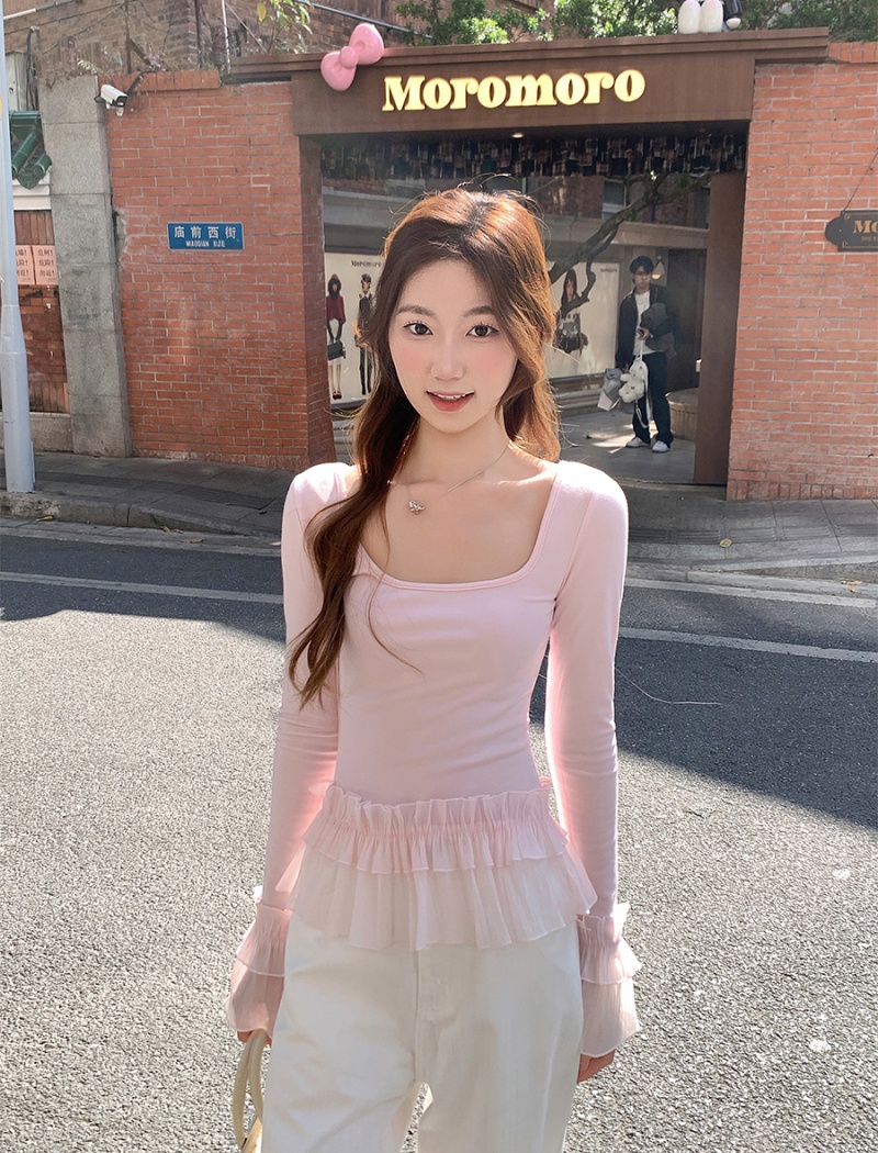 Spicegirl temperament tops U-neck slim T-shirt for women