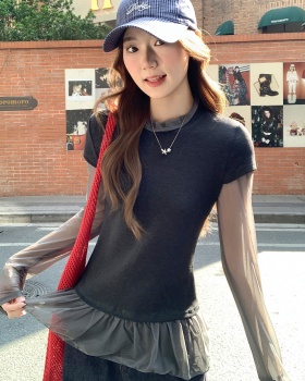 Enticement spring bottoming shirt splice tops for women