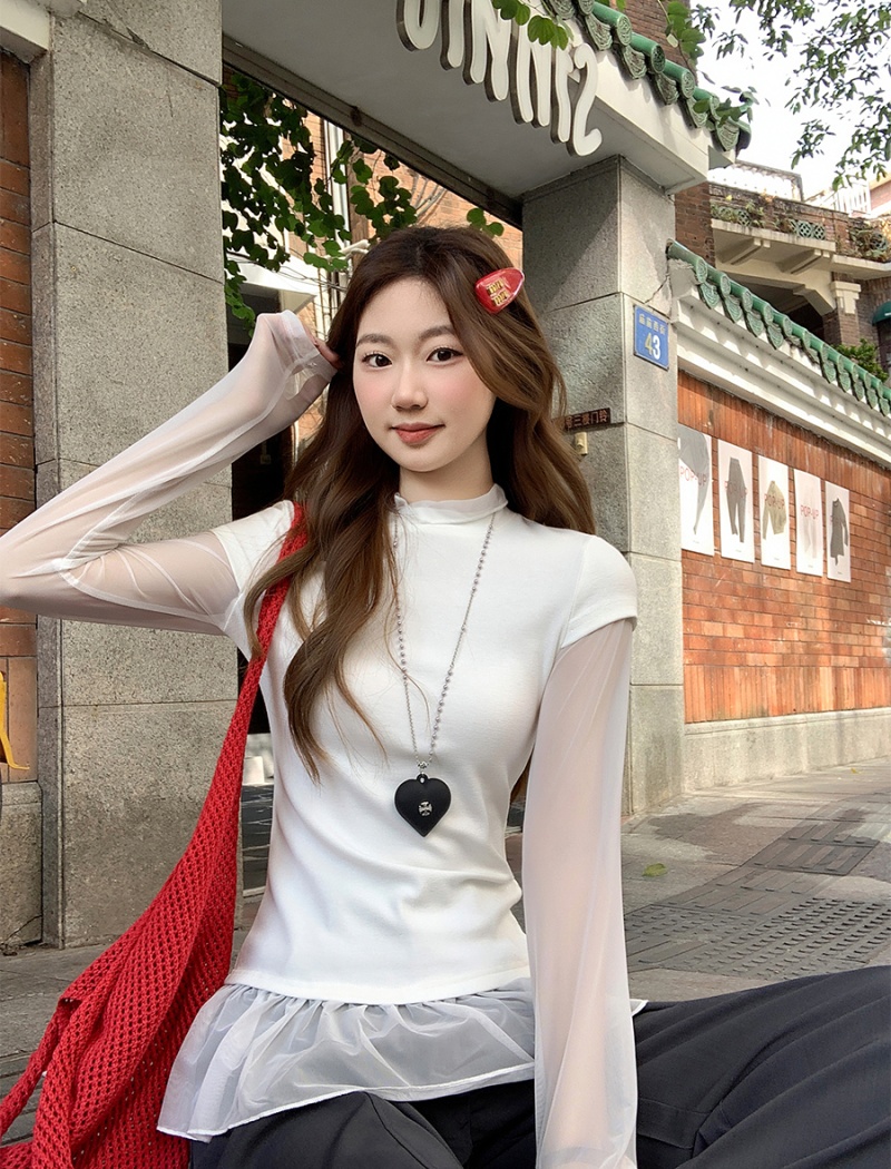 Enticement spring bottoming shirt splice tops for women