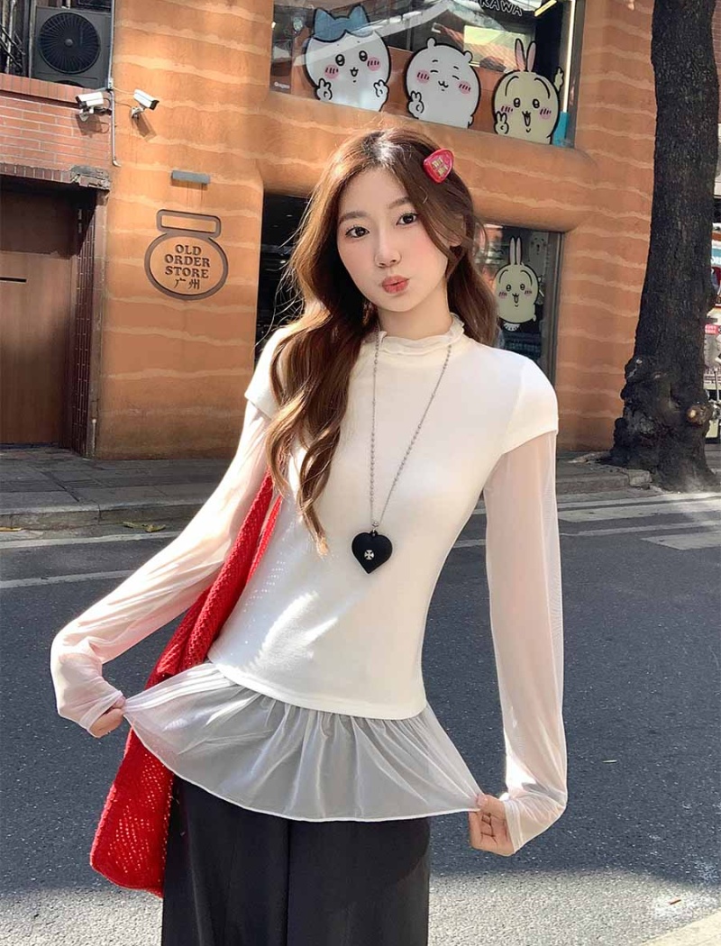 Enticement spring bottoming shirt splice tops for women