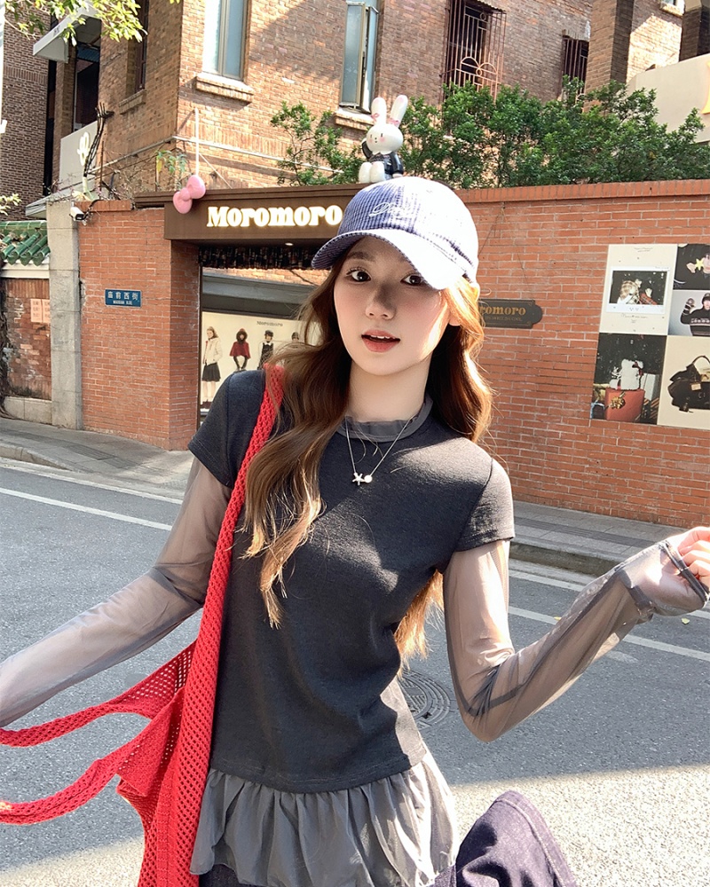 Enticement spring bottoming shirt splice tops for women