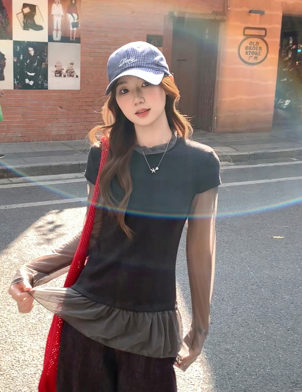 Enticement spring bottoming shirt splice tops for women