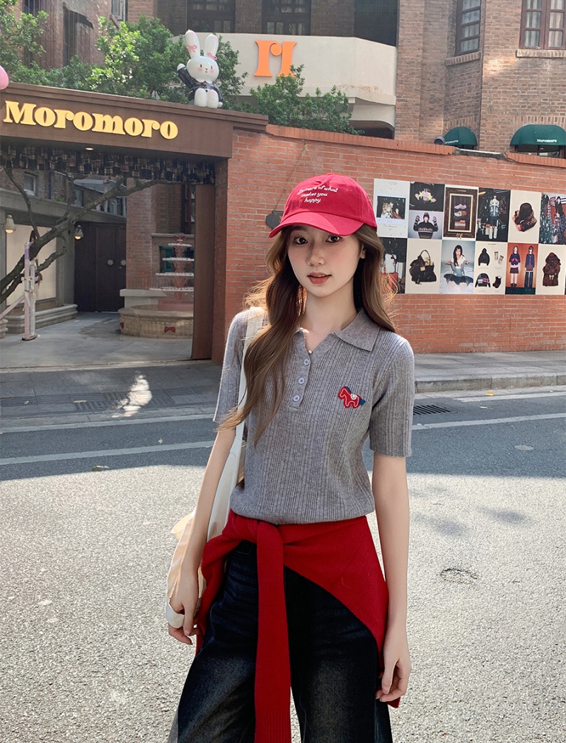 Temperament short sleeve sweater slim tops