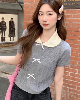 Sweet style mixed colors sweater slim tops for women