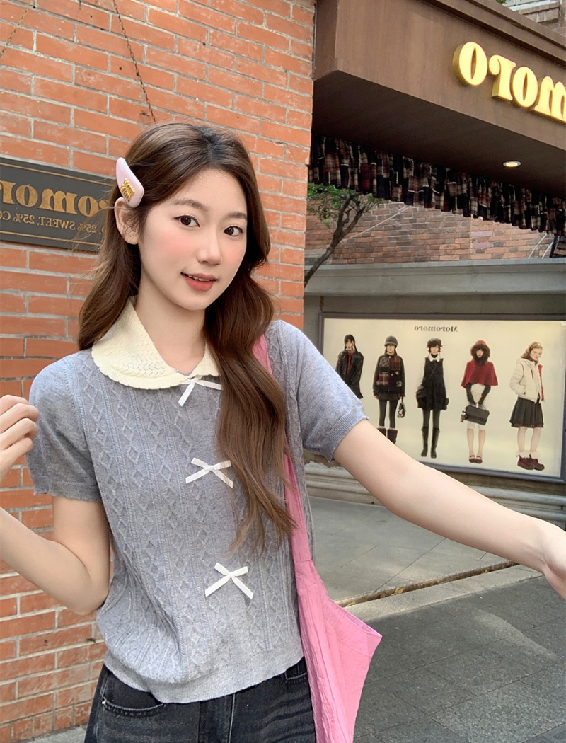 Sweet style mixed colors sweater slim tops for women