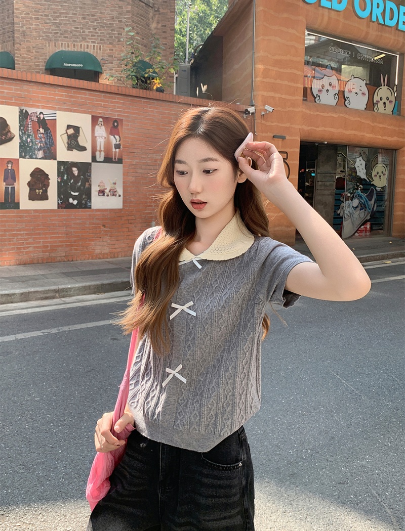 Sweet style mixed colors sweater slim tops for women